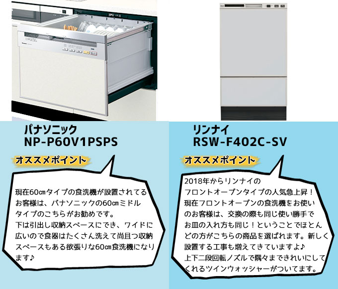 パナソニック食器洗い機 NP-P60V1PSPS リンナイ RSW-F402C-SV